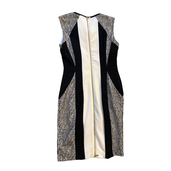 Cache Dress Size 4 Black White Colorblock Sheath Full Zip Back New Years Eve - Picture 2 of 7